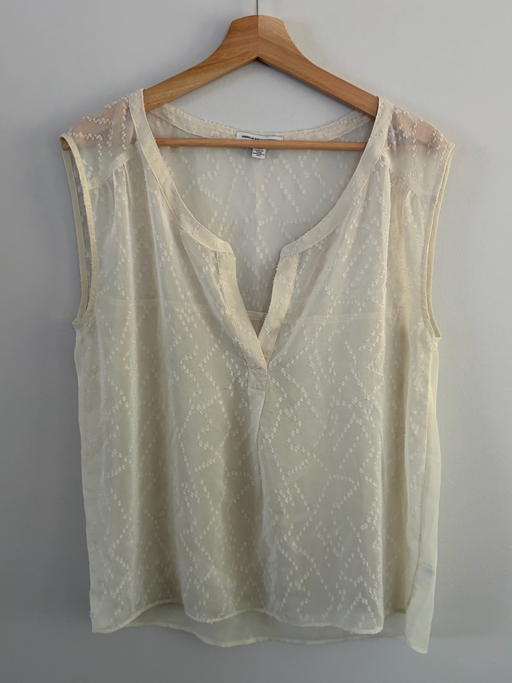 American Eagle Outfitters Ivory Sheer Dot Sleeveless Top